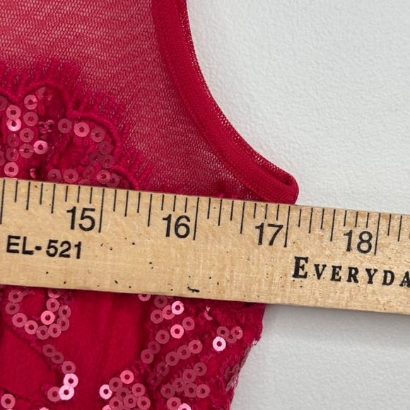 TADASHI SHOJI Red Lace Dress 6 Illusion Neck Sequin Bow Holiday Christmas Formal - Picture 14 of 16